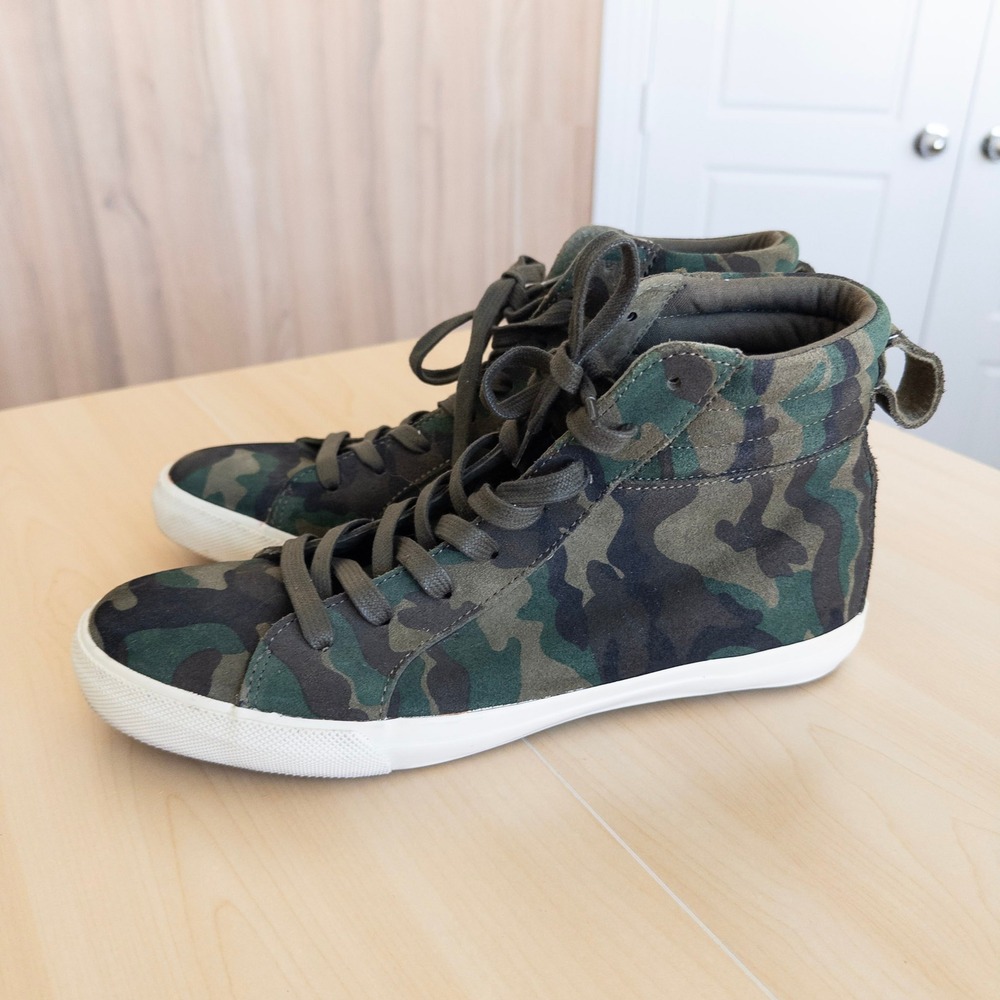 Polo Ralph Lauren Mens Gaven Camo Print Suede High-Top Sneakers Size 10 Green